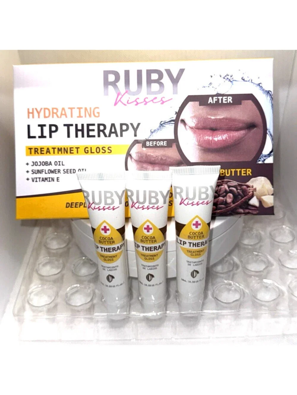 Ruby Kisses Cocoa Butter Hydrating Lip Therapy Treatment Gloss 3 Pack Clear New